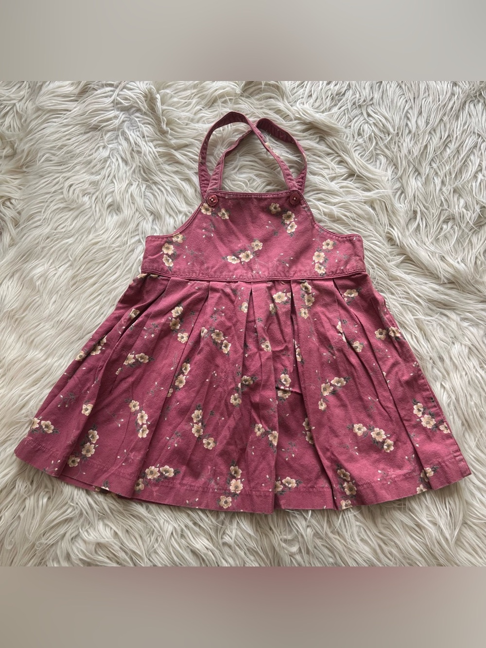 Vintage 90s Y2K Baby Gap Pink Floral Sun Dress Criss Cross Cotton 18-24 Months